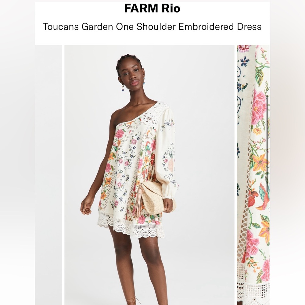 FARM RIO TOUCANS GARDEN ONE SHOULDER embroireded dress size M